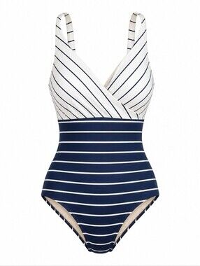 Kona Sol Striped One Piece Swimsuit in Navy and White Size S NWOT
